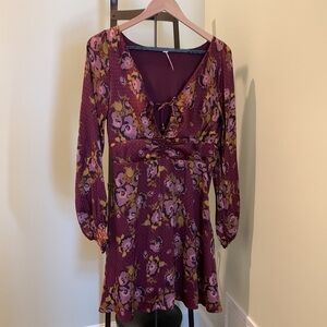 Free People dress sz 12 long sleeve gathered baby doll wedding guest dress